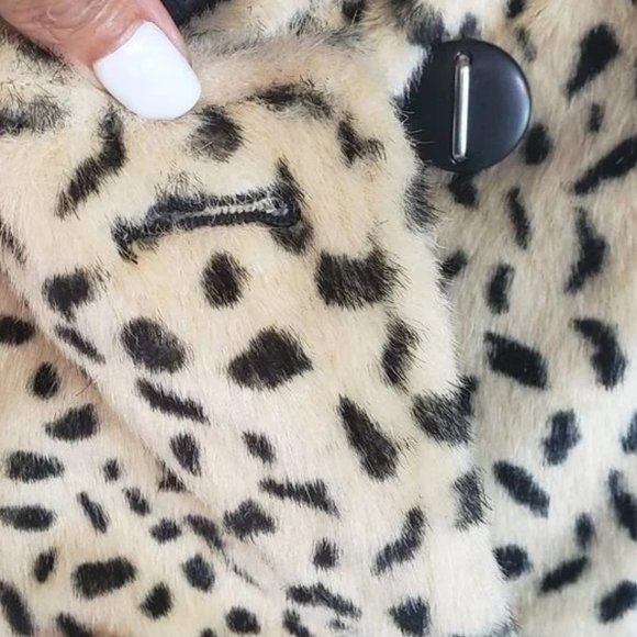 Free People Women's Leopard Print Jacket Coat Faux Fur Beige Black Size 8 - Picture 3 of 11